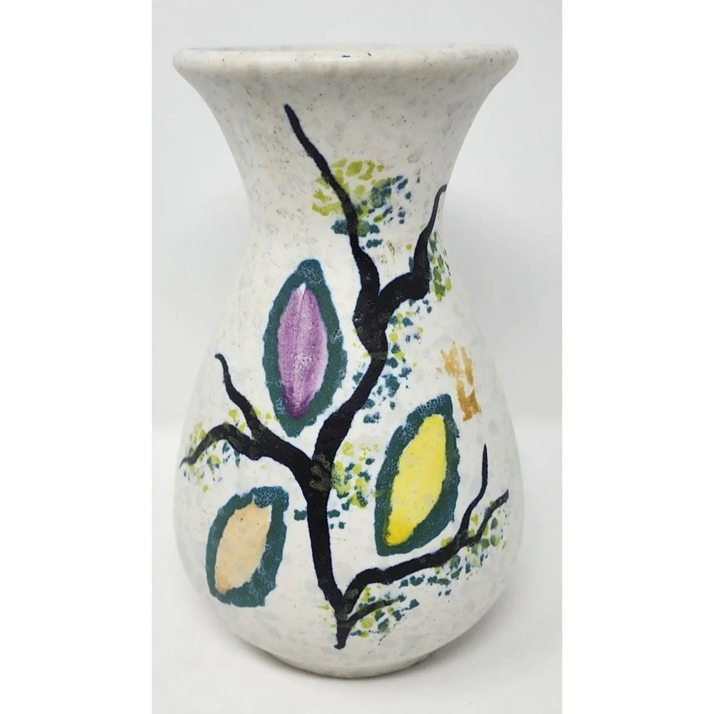 Vintage MCM Jasba Keramik Hand Painted Tree Motif Vase West Germany